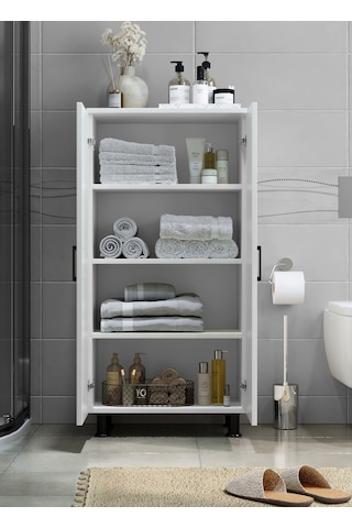 Side Banyo Çok Amaçlı Dolap 4 Bölmeli Beyaz