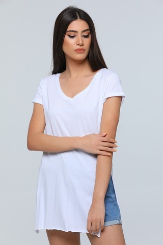 Winmoda34 Yırtmaçlı Tshirt Beyaz