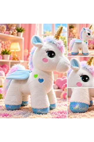 Kanatlı Boynuzlu Unicorn Pony Peluş Oyuncak 55 Cm 046 - Pembe