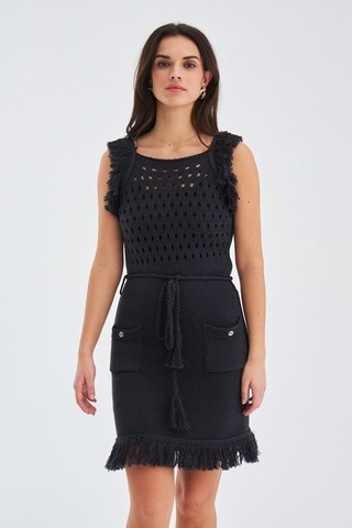 Peraluna Mıyokı Dress %100 Pamuk Diz Hizası Yazlık Kadın Triko El Antrasit