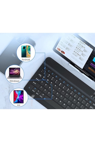 Tablet Ve Telefonlar İçin Şarjlı Kablosuz Türkçe Bluetooth Klavye