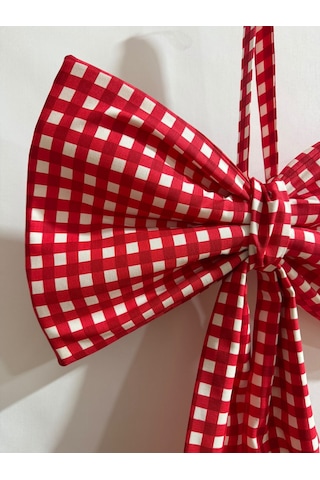 Kırmızı Pötikare Duck Keten Büyük Fiyonk Kapı Ve Duvar Süsü 50x80 Cm