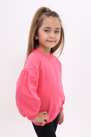 Toontoy Kız Çocuk Relax Fit Bisiklet Yaka Büzgülü Reglan Kol Sweatshirt - 2 İplik Fuşya