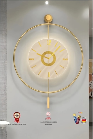 MetaQuartz Aksesuar İskandinav Kadran Gold Büyük Boy 50 x 75 CM 3 Adet Pil Metal (Mobilya) Duvar Saati Gold