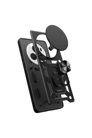 Goocamp Honor Magic 6 Pro Uyumlu Kılıf Magnetik Standlı Kamera Korumalı Sürgülü Vega Mavi