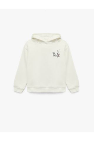 Koton Lisanslı Bugs Bunny Baskılı Uzun Kollu Kapşonlu Oversize Sweatshirt Ekru 6wkg10445ak Ekru