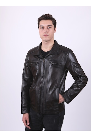 New Zaya Leather Erkek Hakiki Deri Deri Ceket Siyah
