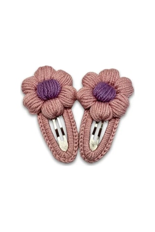 Uretti-arife2714 - El Örgüsü Çiçekli Çıtçıtlı Kız Çocuk Tokası 2 Li - Pembe Pembe