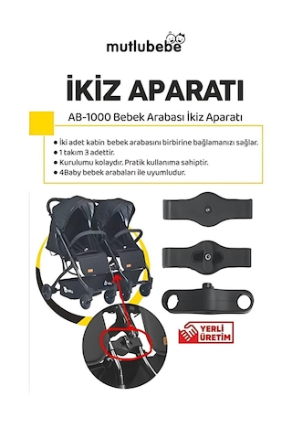 4 Baby İkiz Bebek Arabası Bağlantı Aparatı - Pratik Bağlantı Kiti Siyah