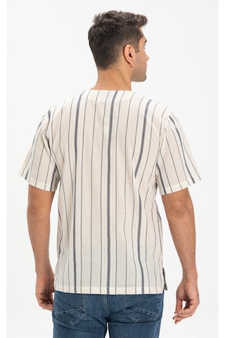 Eliş Şile Bezi Büyük Beden Kısa Kol Şile Bezi Zımbalı Erkek Yazlık Tshirt Ekru Gri Çizgili 3028 Ekru Gri Çizgili Ekru - Gri