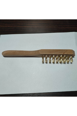 Hşap Saplı Sarı Çelik Telli Fırça , Temizlik Fırçası,