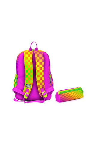 Coral High Okul Sırt Çantası Ve Kalemlik Seti - Sarı Mor Dama Desenli Kız Çocuk Setygn33203c Çok Renkli