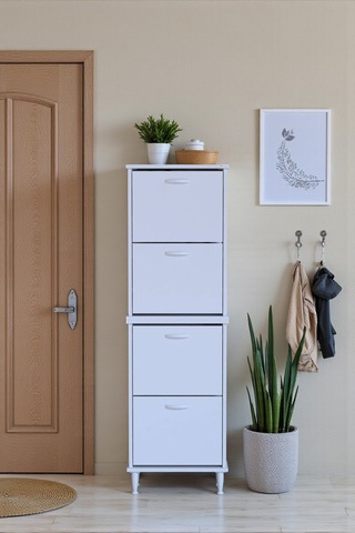Eliusta Elenio 52 Cm Genişlik Beyaz Renk Ayaklı 4 Kapaklı Ayakkabılık 52x168x26 Cm Ayakkabılık Beyaz