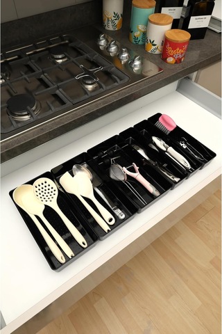 Color House Parlak Siyah Piano Black 6'li Set Modüler Çekmece İçi Kaşıklık Organizer Düzenleyici Siyah 67 X 49