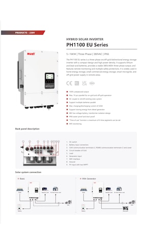 Must 16 Kw Hibrit Trifaze Solar İnvertör Three Phase, 380vac, Ip66, 320a Current