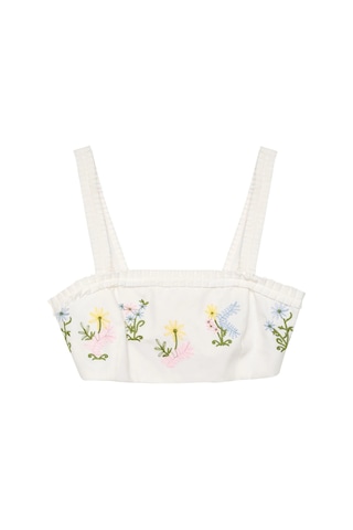 Ollacollection Nakış Detaylı Crop Bluz Ekru