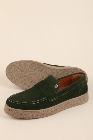 Gondol Erkek Hakiki Deri Casual Flötr Ayakkabı Moc-toe Cz.464 Haki