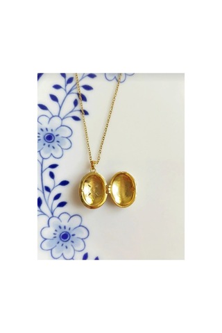 Lunarie Açılır Foto Madalyon Kolye 14k Gold Lila Mor Mineli Çiçek
