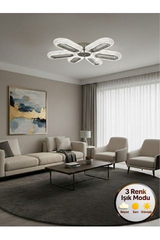 Eclipse Model 6 "lı Gümüş 3 Renk Modu Ledli Modern Tavana Sıfır Salon Mutfak Yatak Odası Led Avize Altın