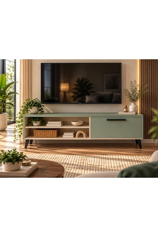 Solenne Modern Tv Ünitesi - Kum Beji - Su Yeşili - 120 Cm