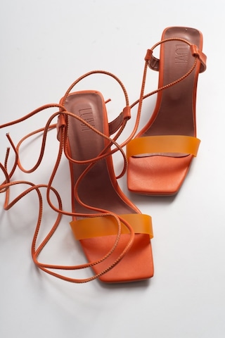 Luvishoes 801 Turuncu Cilt Topuklu Kadın Sandalet Turuncu
