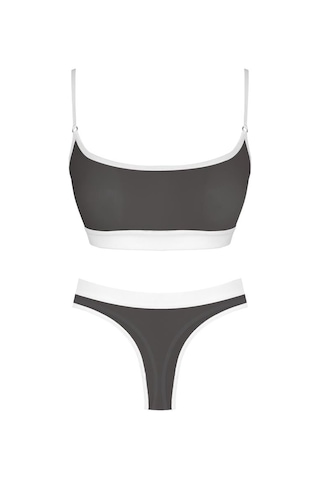 Siyah Beyaz Lastik Detaylı Transparan Tüllü Ayarlanabilir Askılı Kadın Sütyen Takımı Siyah - Beyaz