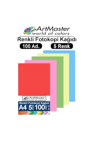 Renkli A-4 Fotokopi Kağıdı 100 Lü 1 Paket Artmaster Fotokopi Renkli A4 Kağıdı 100 Lü Oku Büro Ofis Anasınıfı
