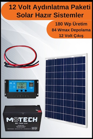 Aydınlatma Short Solar Paket 12 Volt-180wp