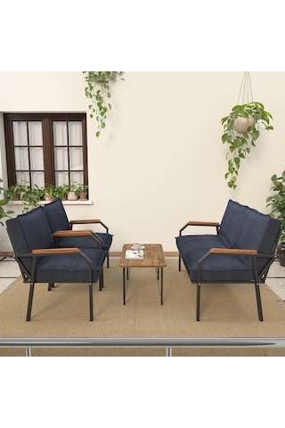 Mygusi Hayal Balkon, Bahçe, Cafe - Metal Kanepe Koltuk Takımı - Sehaplı Lacivert