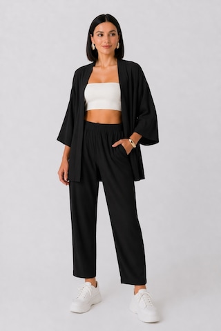 Trend Alisse Boru Paça Kimono Kadın Alt Üst Takım Siyah