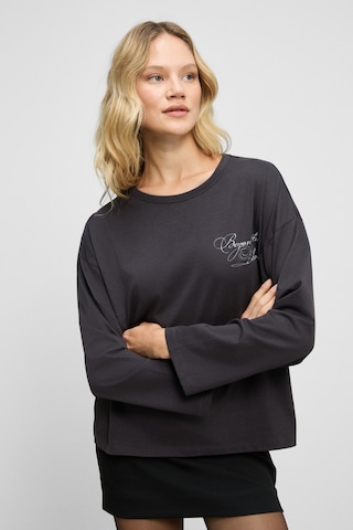 Grımelange Dazulu Kadın Yumuşak Kumaşlı Baskılı Uzun Kollu Antrasit T-shirt Antrasit