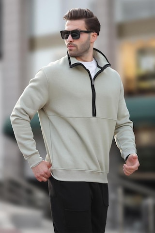 Madmext Çağla Yeşili Dik Yaka Yarım Fermuarlı Sweatshirt 7079 Yeşil