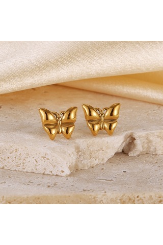 Sones Opk Ge942 1 Çift Vintage Temperament Paslanmaz Çelik Stereo Kelebek Küpe Altın