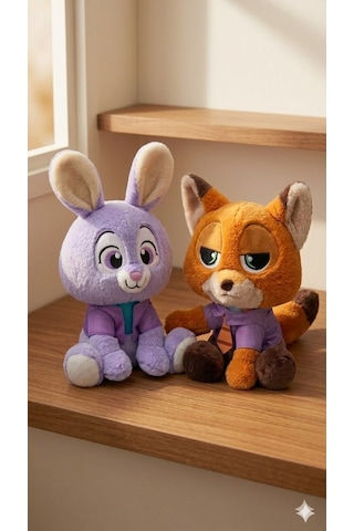 Zootropolis Karakterleri Pelüş Seti - Karizmatik Tilki Ve Sevimli Tavşan 2'li Hediye Seti Açık Bej