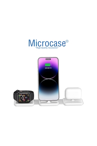 Microcase Apple Uyumlu iPhone-iOS Watch-Airpods Katlanabilir Şarj Standı Beyaz AL3651