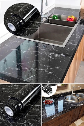 Trendpoint 60cmx500cm Siyah Mermer Desen Mutfak Banyo Dolap Tezgah Üstü Folyo Kaplama