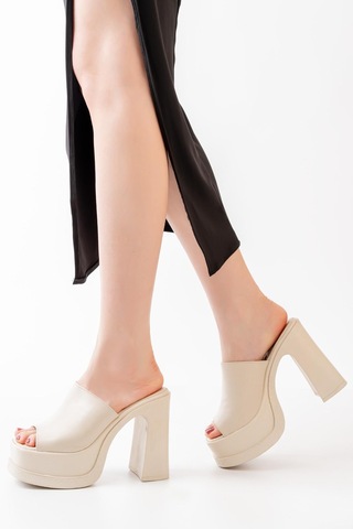 Asmi Shoes Kadın Geniş Bantlı 12cm Ortapedik Platform Terlik Krem Krem