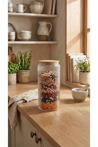 Bambu Vakum Kapaklı Cam Saklama Kabı 1350 Ml Fitilli Cam Kavanoz Kuru Gıda Saklama Kabı Çok Renkli Bambu Vakum Kapaklı Cam Saklama Kabı 1350 Ml Fitilli Cam Kavanoz Kuru Gıda Saklama Kabı Çok Renkli