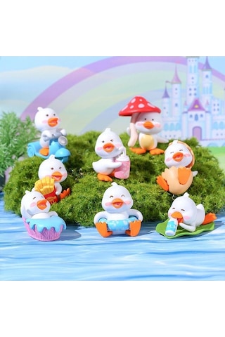 Pazly Suntek Şirin Ördek Mini Küçük Heykel Figürleri Beyaz 8x Hc