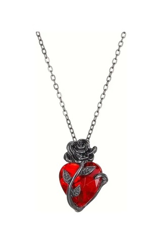 Kadın Kolye Heartrose Kadın Kolye Gül Kalp Detaylı Gotik Koyu Zincir Tasarım Çok Renkli