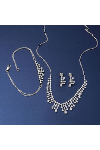 Bilezikci Beyaz Altın Damla 14 Ayar Üçlü Set Stpj34144