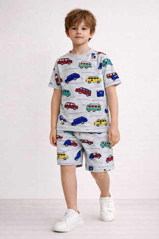 Beka Kids Erkek Çocuk Kısa Kollu Bisiklet Yaka Desenli Pijama Takımı Alt-üst Takım Gri