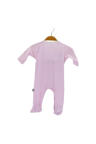 Uygunbebe Boumini Bebek Tulumu Fuşya Pembe Çizgili Ayaklı Tulum Doğal Kumaş