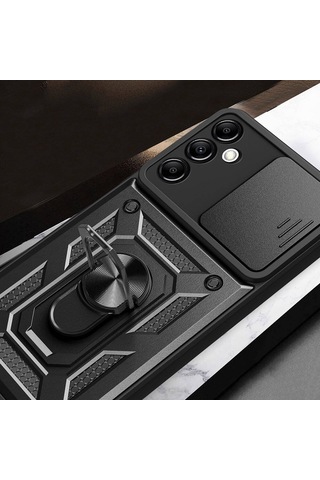 Samsung Uyumlu Galaxy A14 Kılıf Magnetik Standlı Kamera Korumalı Zore Sürgülü Vega Kapak Siyah