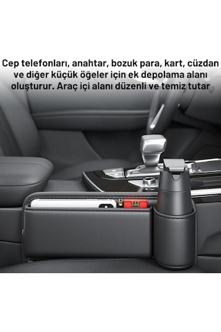 Polham 2 Adet Set Deri Araç İçi Ön Koltuk Yanı Organizer, Telefon, Cüzdan, Bardak Tutucu Düzenleyici Organizer