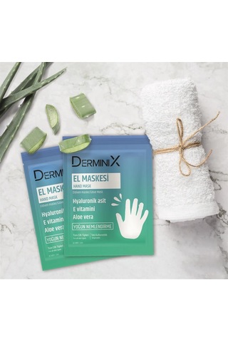 Derminix Aloe Vera Özlü Hyaluronik Asit & Vitamini E İçerikli Nemlendirici El Maskesi 2'li