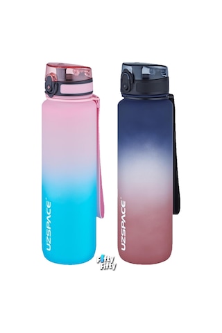 Uzspace 2'li Tritan Matara Seti 1000ml Büyük Boy Çift Renk Softtouch Ff Collection Tritan Su Matarası Pembe Yeşil - Lacivert Kırmızı