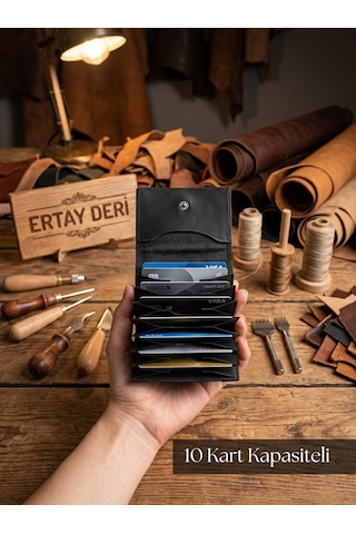 Ertay Deri % 100 Hakiki Deri El Yapımı Çok Bölmeli Cüzdan & Kartlık Siyah Yeni Model Siyah - Çok Renkli