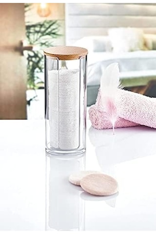Ahşap Kapaklı 3'lü Organizer Set, Modern Pamukluk Düzenleyici Şık 3'lü Pamukluk Set - Şık Ve Fonksiyonel Ahşap Kapaklı 3'lü Organizer Set - Mutfak Ve Banyonuzu Düzenleyin Siyah