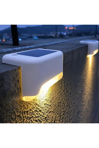 Beyaz Solar Güneş Enerjili Beyaz Köşebent Merdiven Veranda Bahçe Led Lamba Dekoratif Dış Mekan Aydınlatma 4 Lü